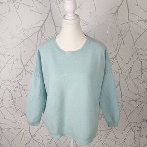 Lord & Taylor Pastel Blue Green 100% Cashmere Drop Shoulder Sweater